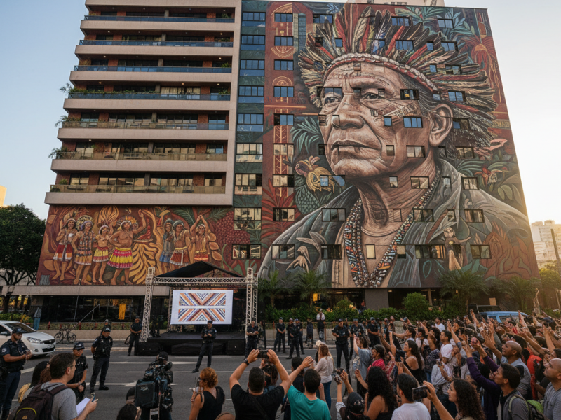Ailton Krenak é homenageado com mural em edifício de São Paulo