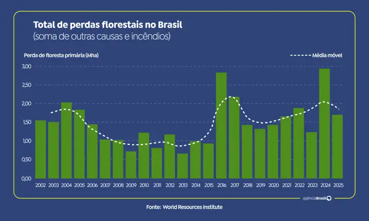 28/04/2026 - Total de perdas florestais no Brasil. Foto: Arte/EBC