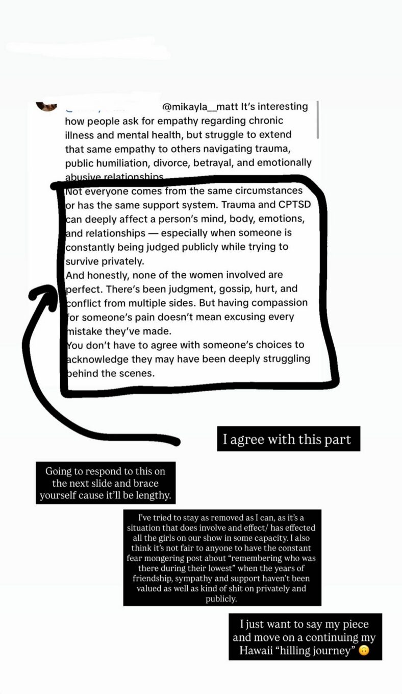Captura de tela da história do Instagram de Mikayla Matthews