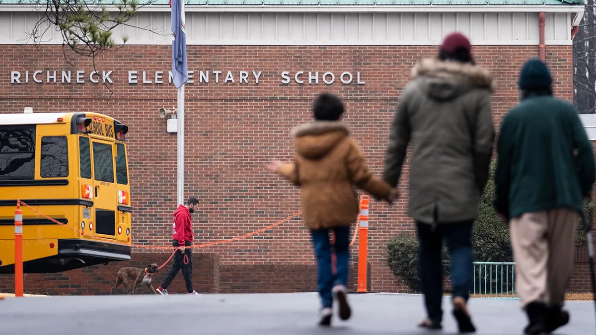 Students walking into Richneck Elementary School in Newport News Virginia