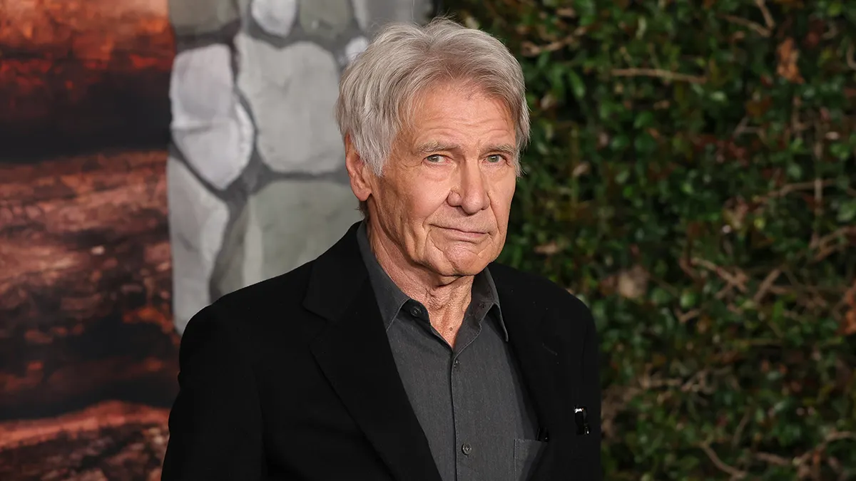 Close up of a slightly smiling Harrison Ford