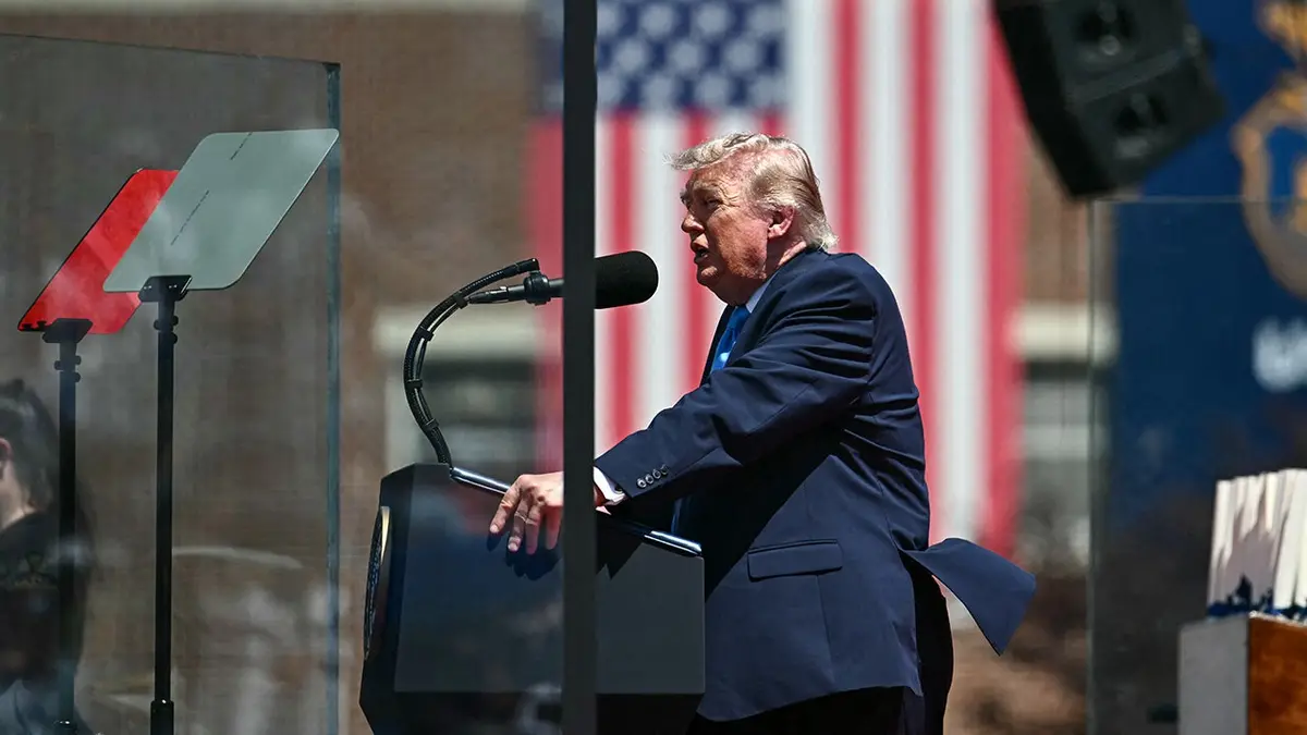 US President Donald Trump delivering commencement address at Coast Guard Academy
