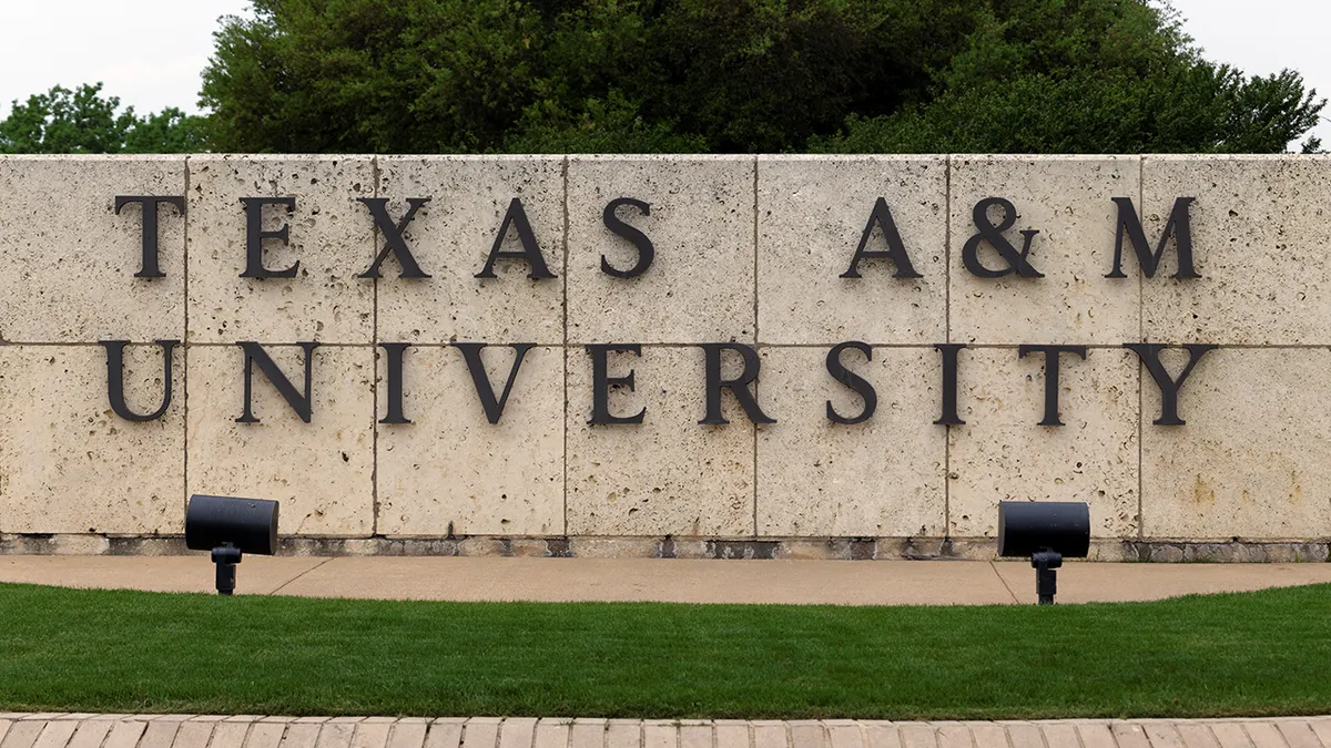Entrance to Texas A&M University campus in College Station Texas