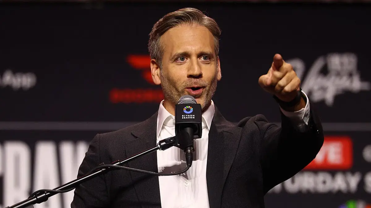 Max Kellerman hosting the Canelo vs. Crawford undercard press conference at T-Mobile Arena