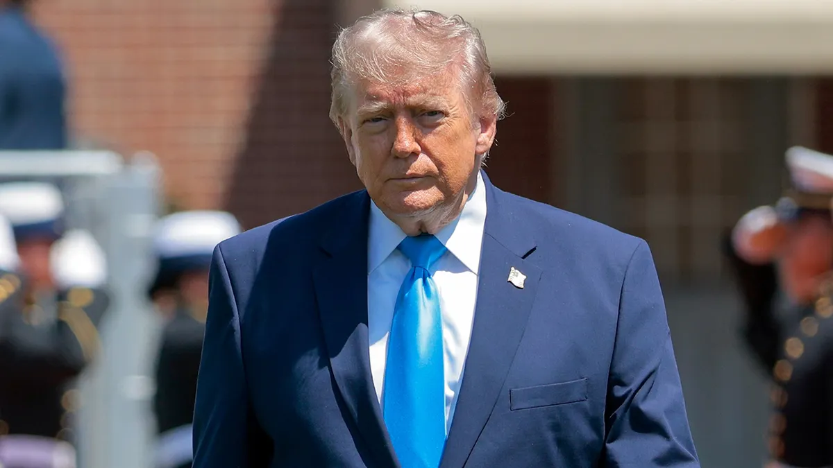 President Donald Trump arriving at commencement ceremony at United States Coast Guard Academy
