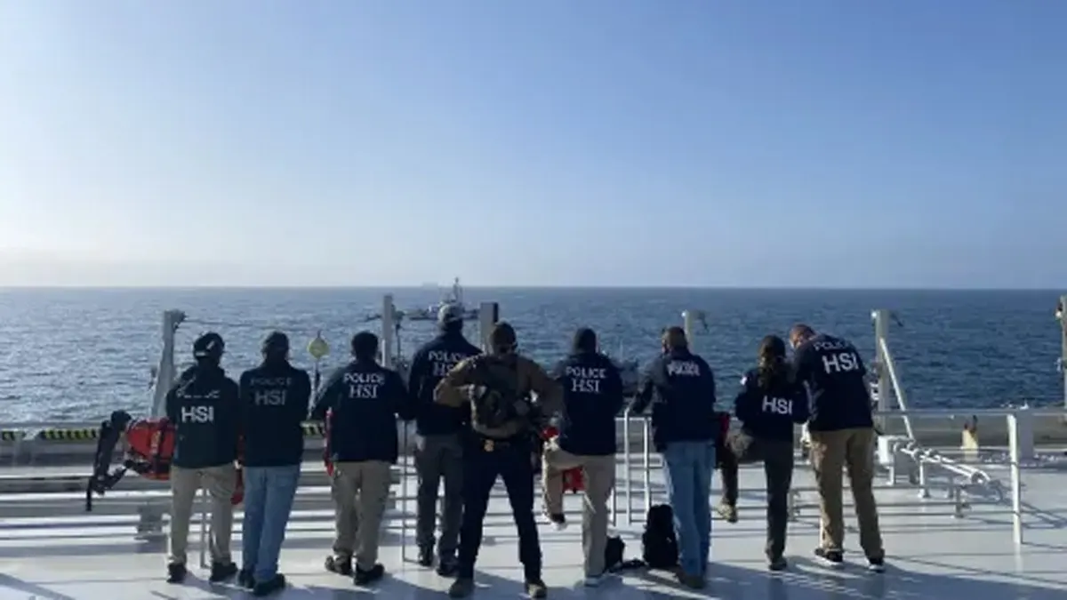 The U.S. Coast Guard and Homeland Security Investigations conducted a joint boarding operation aboard the tanker in the Port of Los Angeles.