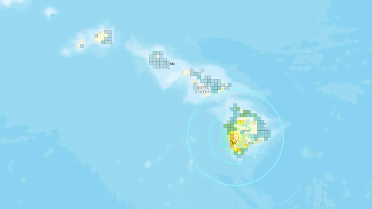 A USGS map shows where Hawaii residents felt the 5/22/2026 earthquake.