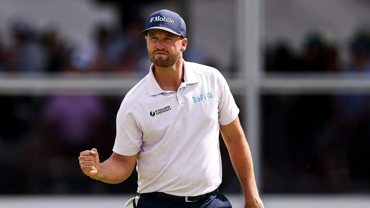 Wyndham Clark reacting after making a birdie on the 17th hole green at TPC Craig Ranch
