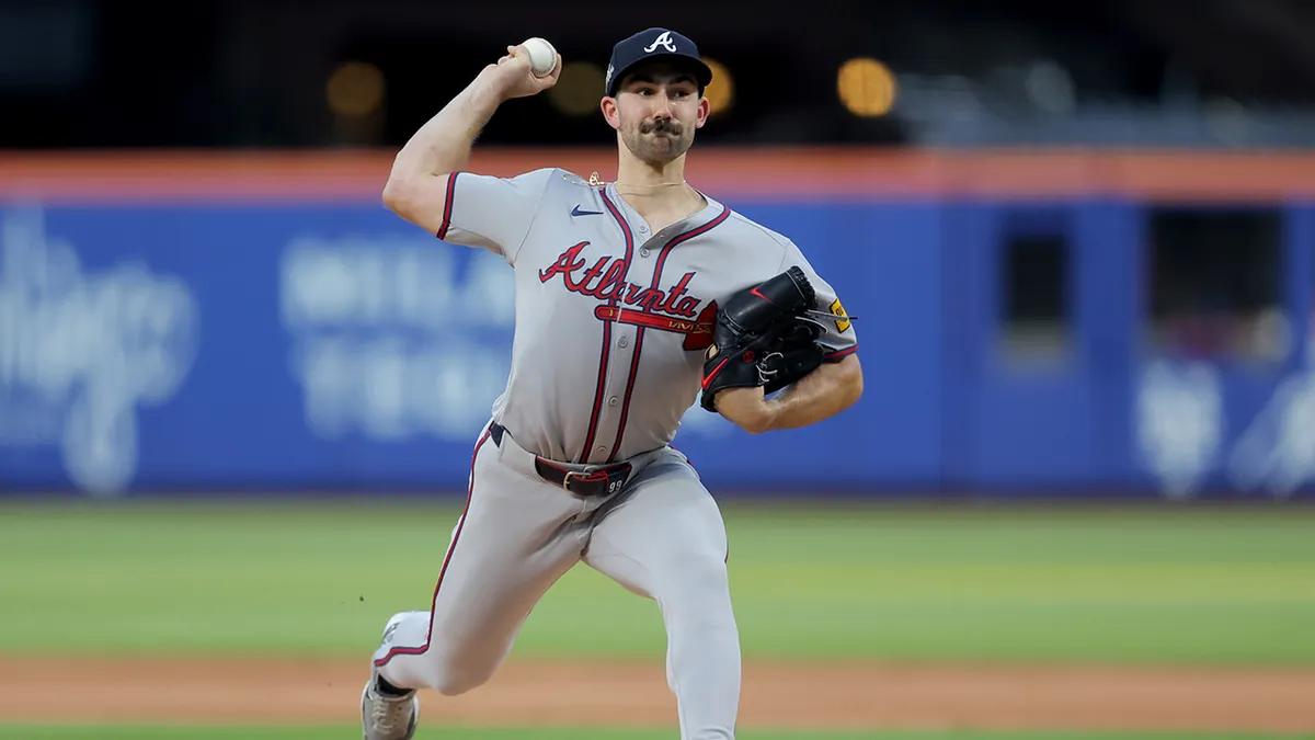 Atlanta Braves pitcher Spencer Strider pitching during a game at Citi Field in New York City