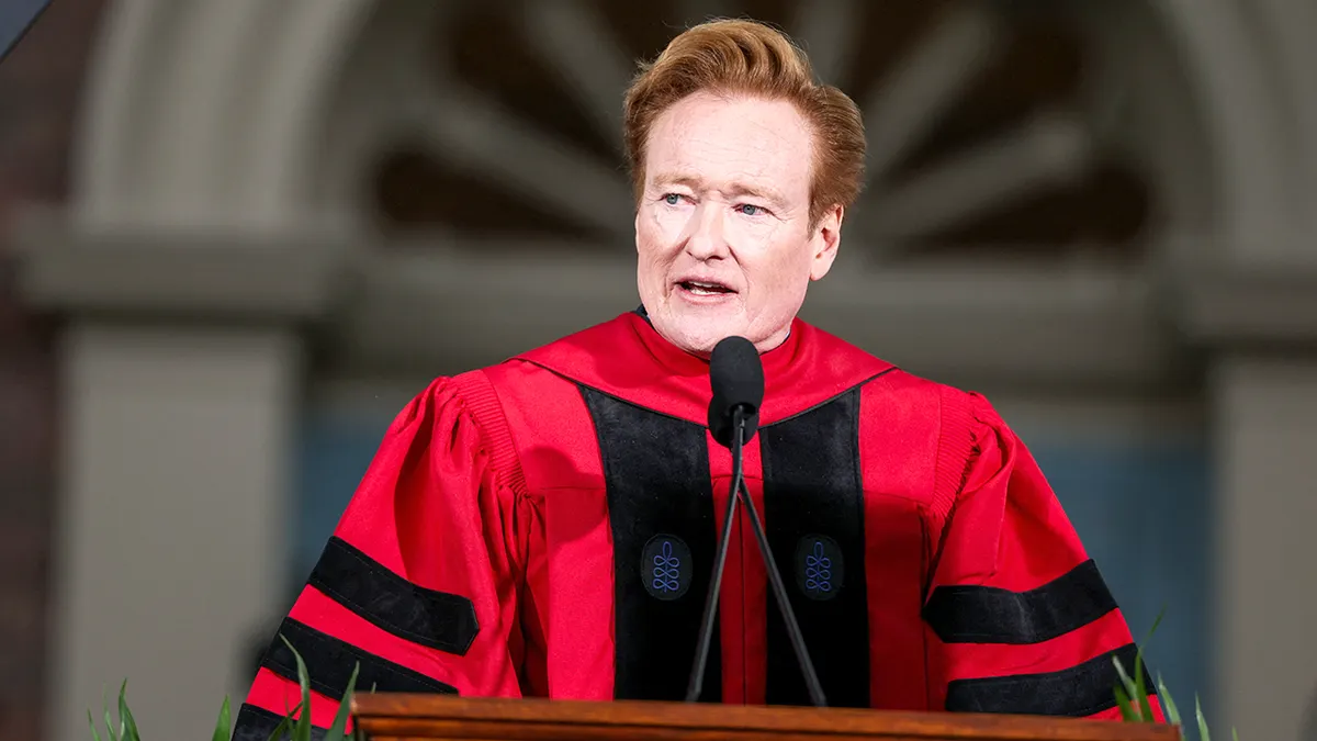Conan O'Brien speaking at Harvard University