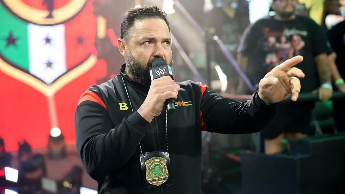 Santino Marella making his entrance during NXT at WWE Performance Center in Orlando, Florida
