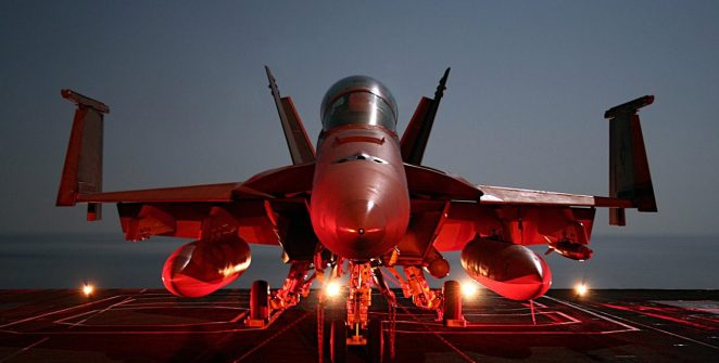 f-18, super, hornet, aircraft carrier, military, nature, usa, navy, aircraft, fighter jet, plane, lights, evening, dusk, beautiful, tranquil, sky, ship, blue plane, blue airplane