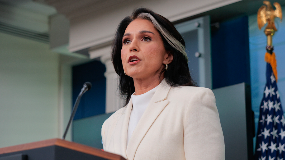 Director of National Intelligence Tulsi Gabbard speaking to reporters in the White House briefing room