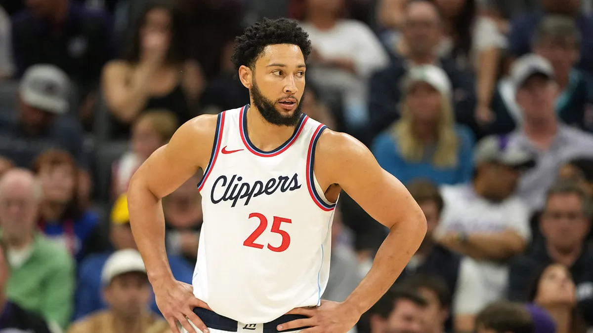 Ben Simmons dribbling basketball during game at Golden 1 Center