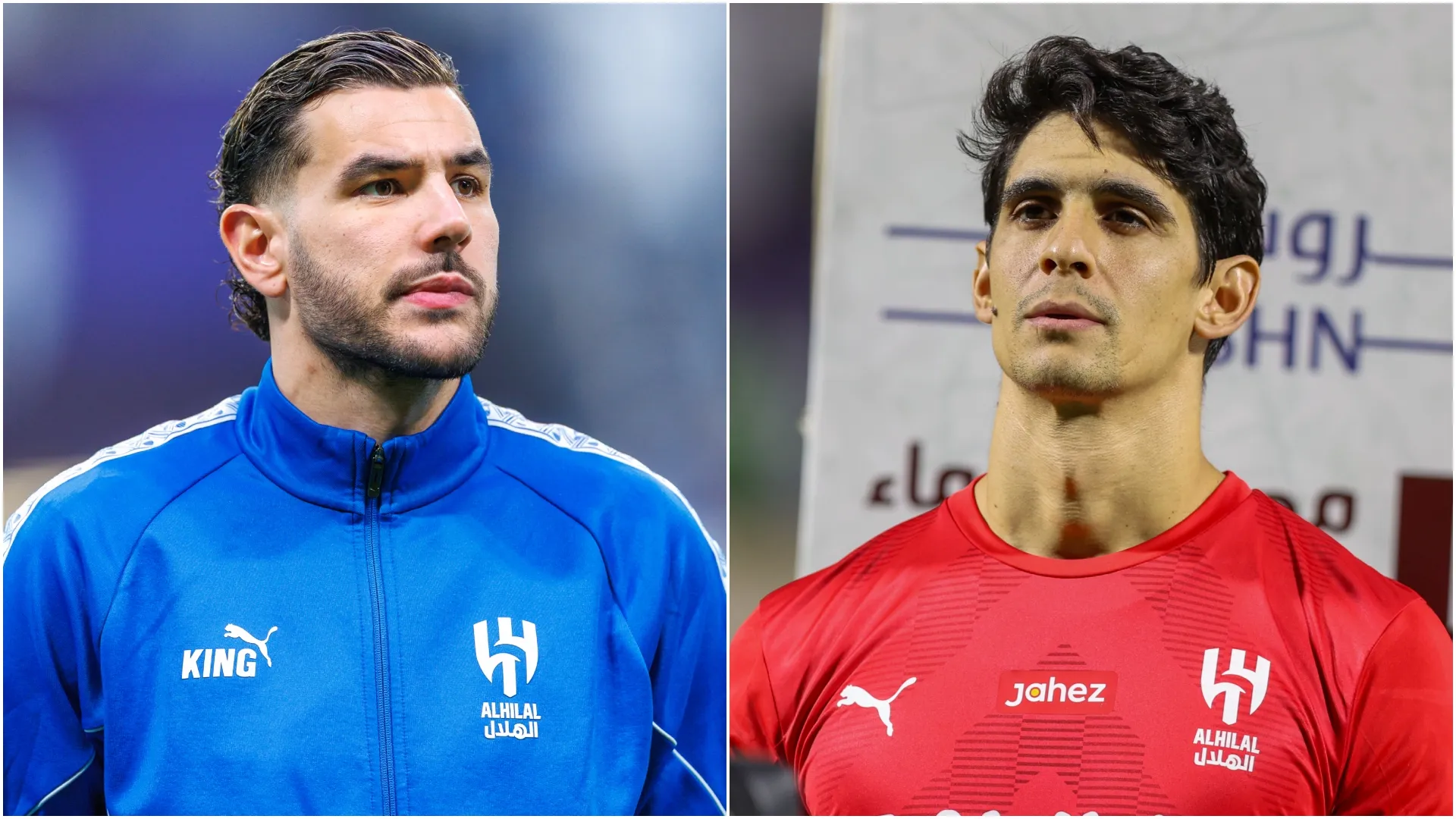 Theo Hernandez (L) e Yassine Bounou (R) do Al Hilal.
