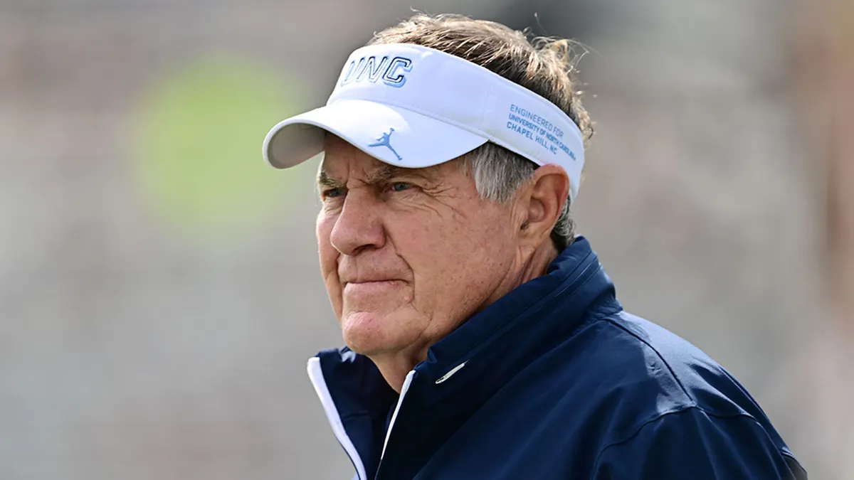Head coach Bill Belichick of the North Carolina Tar Heels looking on the field at FBC Mortgage Stadium