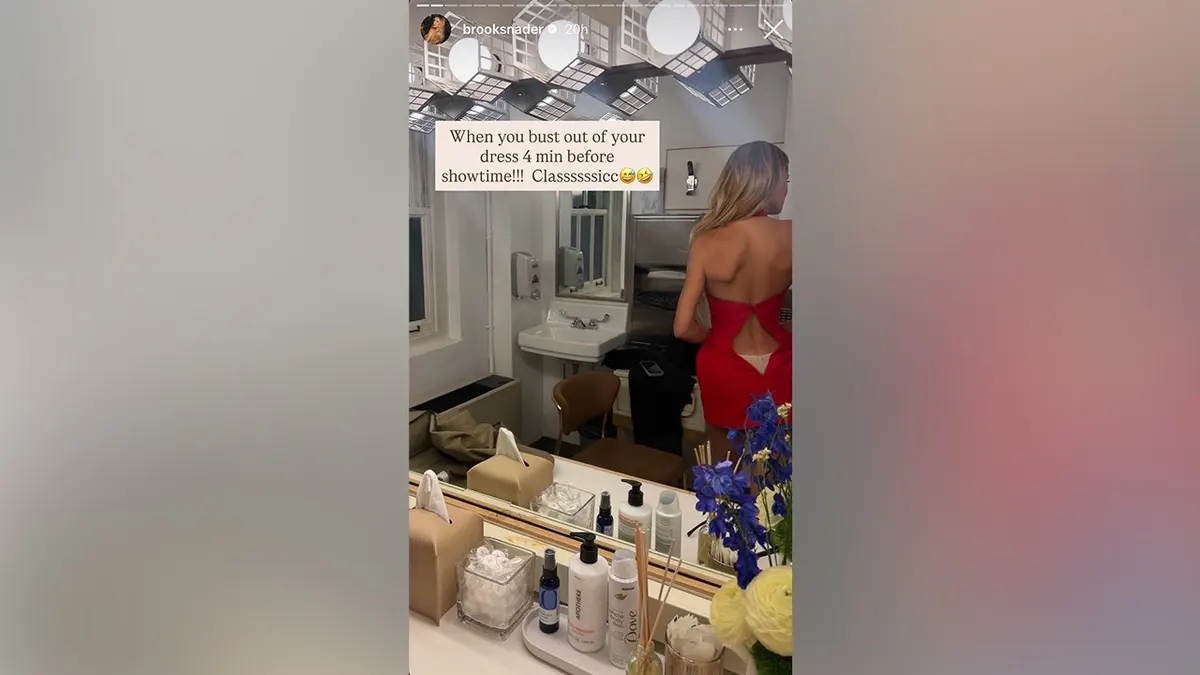 Brooks Nader from behind with her dress broken at the Upfronts in May 2026.