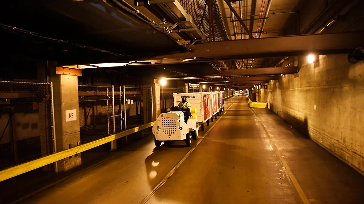 A labyrinth of tunnels underneath Denver International Airport used for baggage systems.