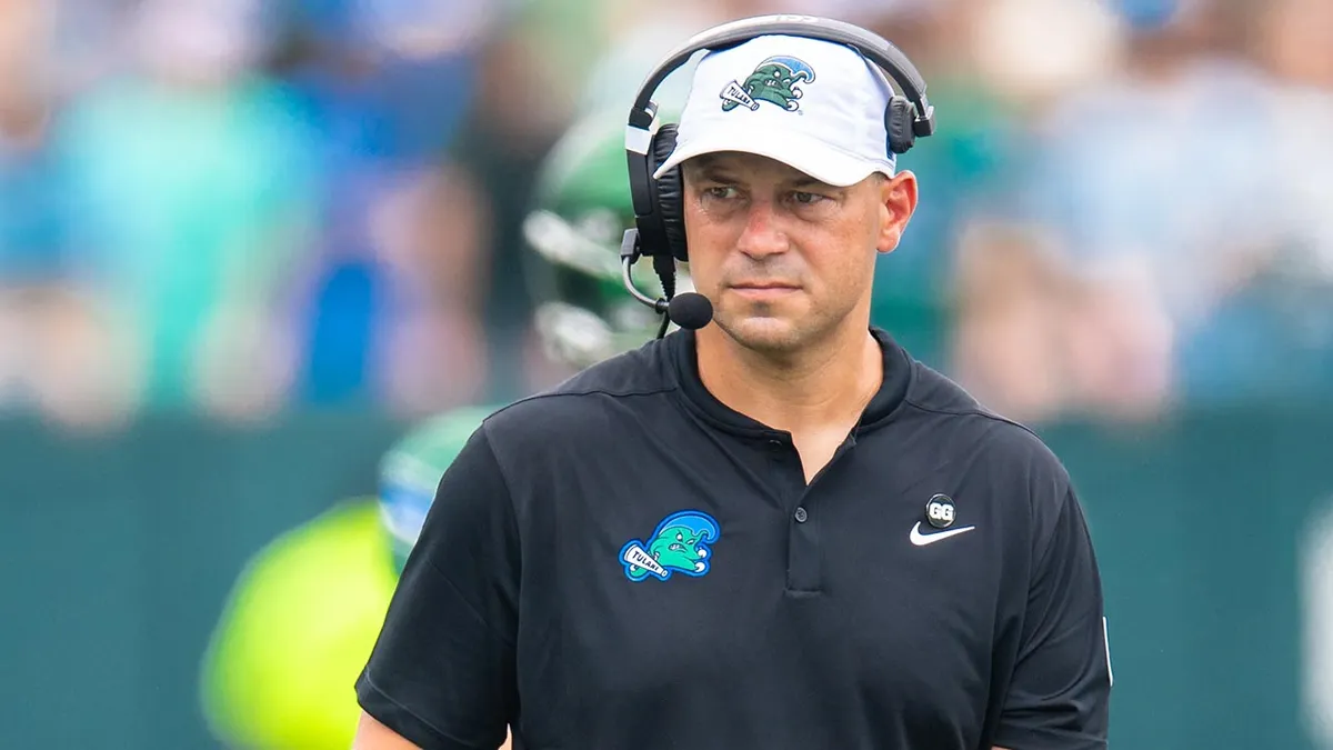 Tulane Green Wave head coach Jon Sumrall watching game against Northwestern Wildcats at Yulman Stadium
