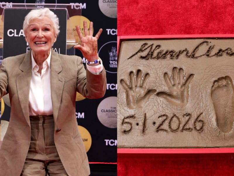 Glenn Close traz seu adorável cachorro para a cerimônia de impressão de mãos em Hollywood e recebe apoio de amigos famosos