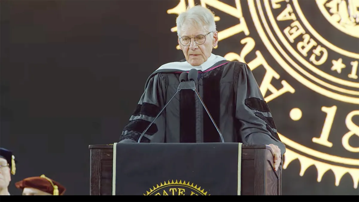 Harrison Ford speaking at Arizona State University