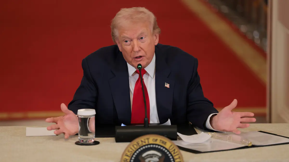 President Donald Trump speaking during a roundtable discussion in the White House East Room