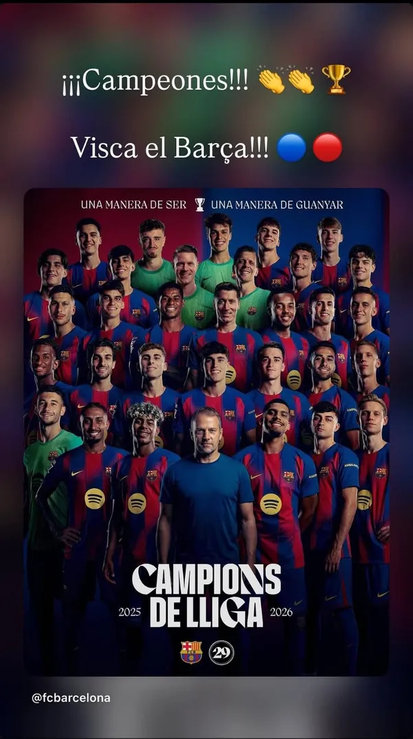 Postagem de Lionel Messi comemorando o título do FC Barcelona.