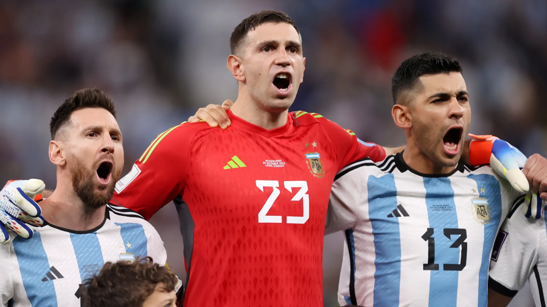 Lionel Messi, Emiliano Martinez e Cristian Romero da Argentina.