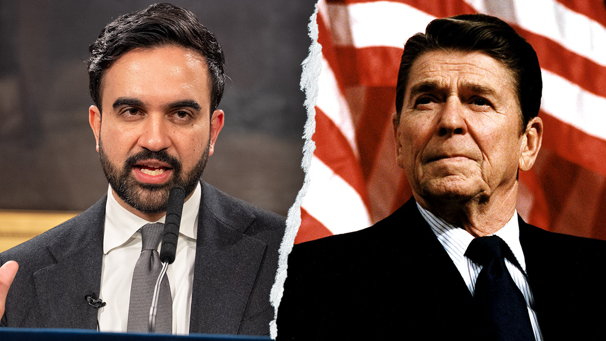 Zohran Mamdani across from Ronald Reagan
