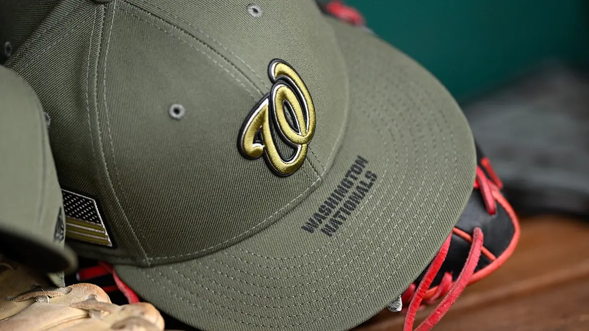 Washington Nationals Armed Forces Weekend cap in dugout at Nationals Park