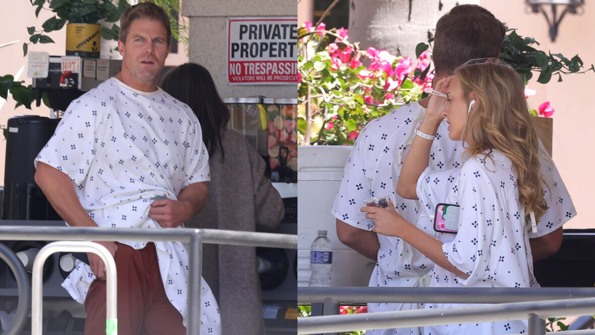 Stephen Amell e Jessica Belkin filmam BAYWATCH em local de hospital
