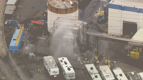 Crews were spotted at the scene as authorities evacuated surrounding areas.