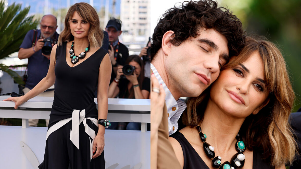 Penélope Cruz in black dress at photocall / Javier Calvó and Penélope Cruz pose together