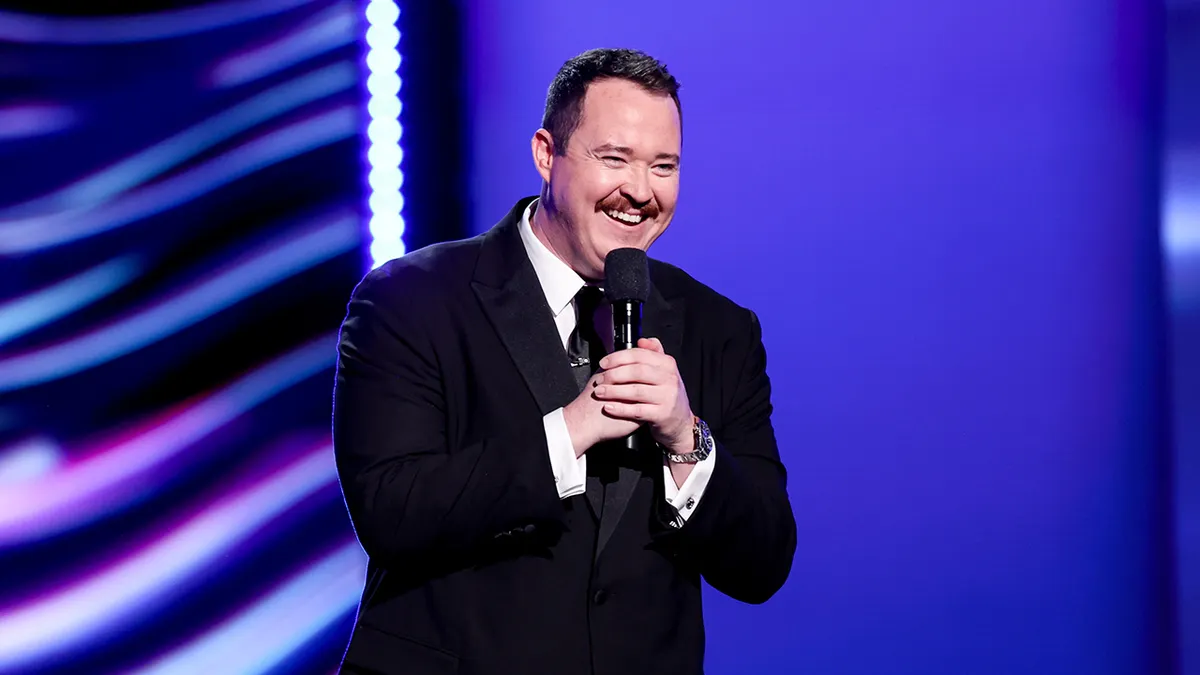 Shane Gillis speaking into a microphone at the 2025 ESPY Awards in Los Angeles