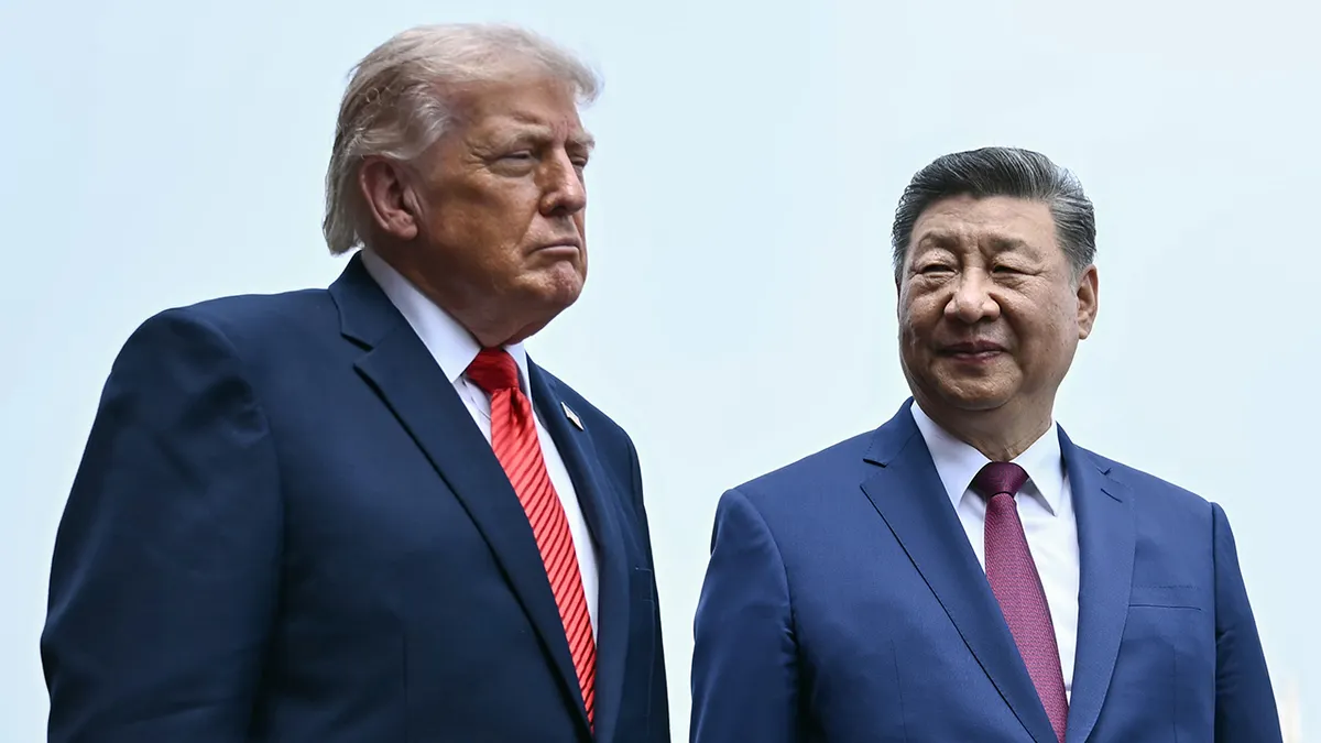 U.S. President Donald Trump and Chinese President Xi Jinping walking at the Temple of Heaven in Beijing