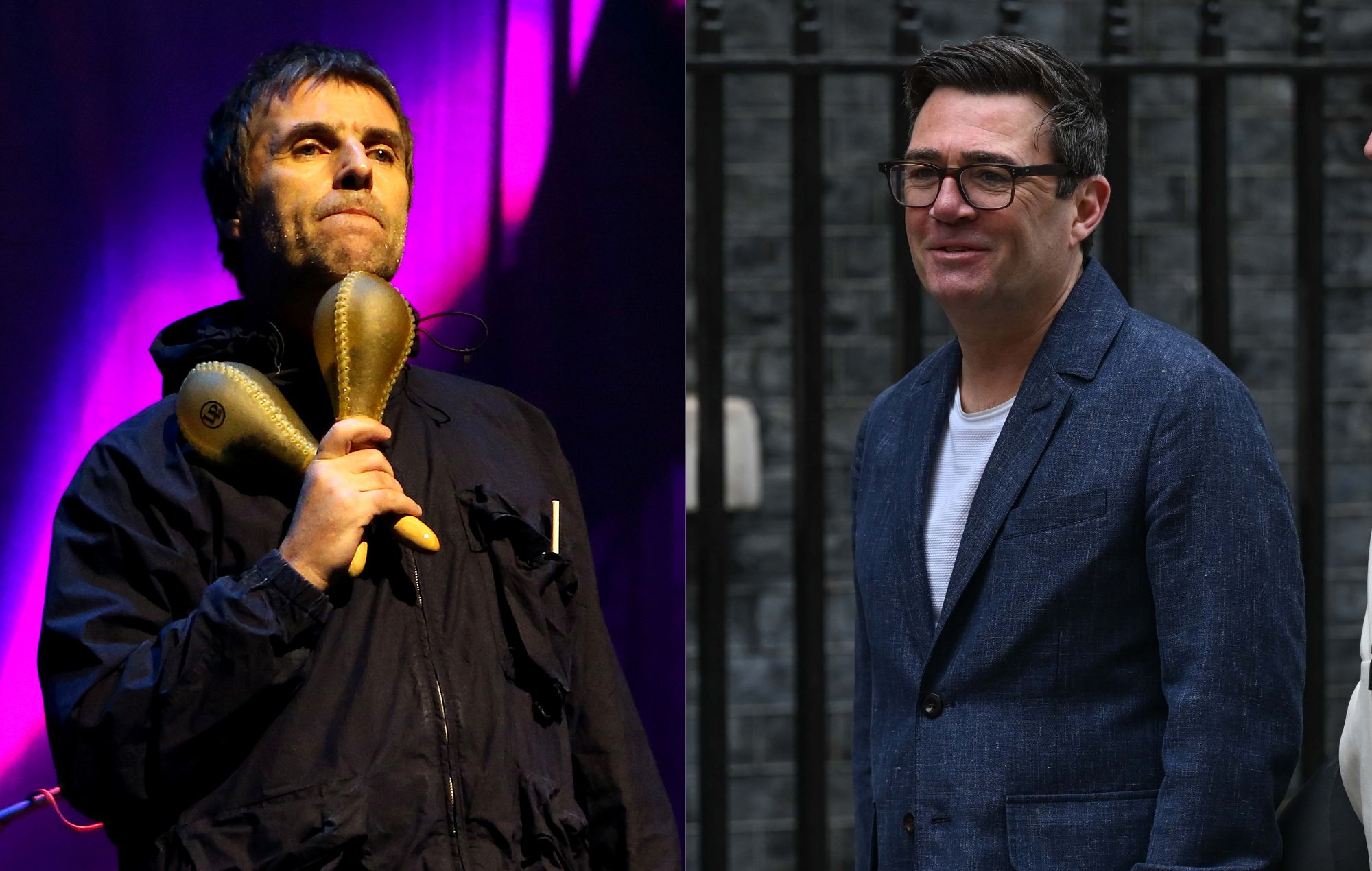 Liam Gallagher and Andy Burnham. CREDIT: Chiaki Nozu and Rasid Necati Aslim/Getty Images