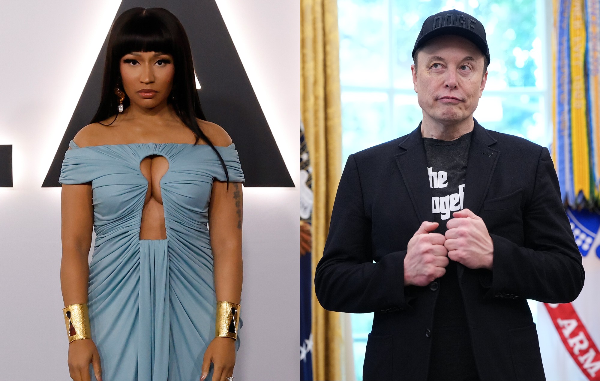 Nicki Minaj and Elon Musk. CREDIT: Taylor Hill/WireImage, Kevin Dietsch/Getty Images