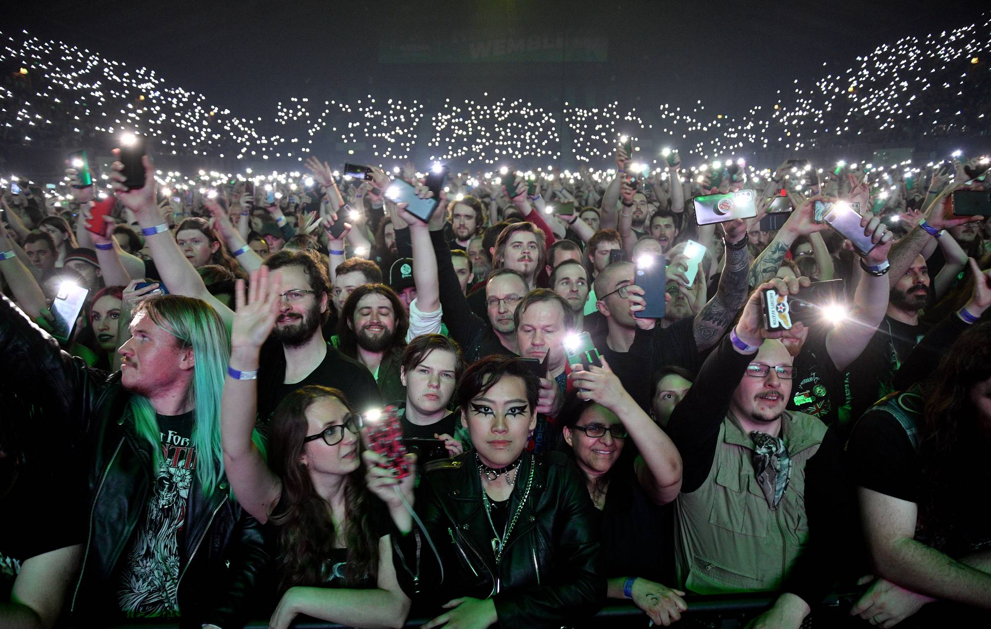 The crowd light up their phones as they watch Sabaton at Wembley Arena on April 15, 2023 in London, England. (Photo by Jim Dyson/Getty Images)