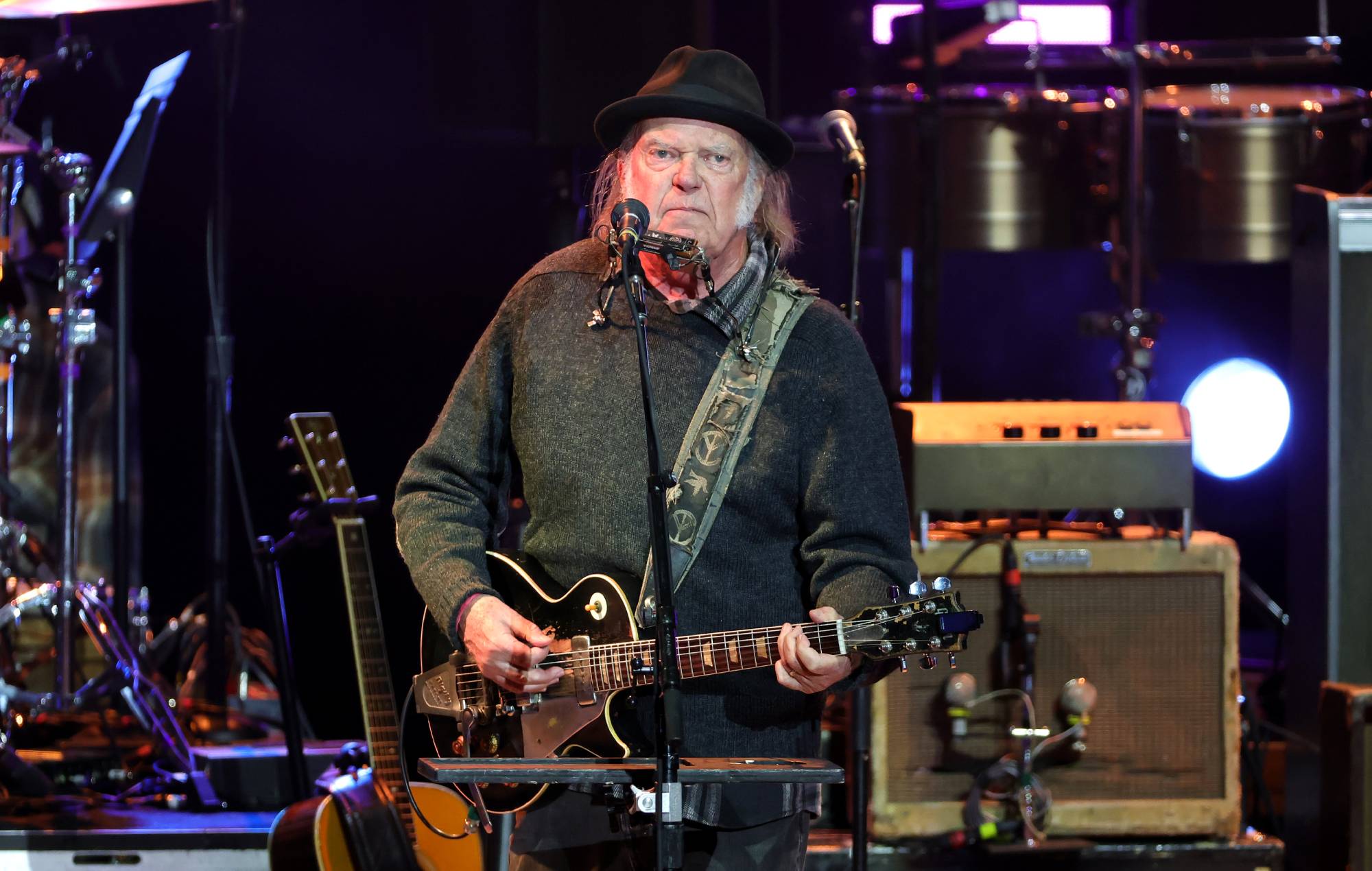 Neil Young at the Greek Theatre on April 26, 2025 in Los Angeles, California. (Photo by Kevin Winter/Getty Images)