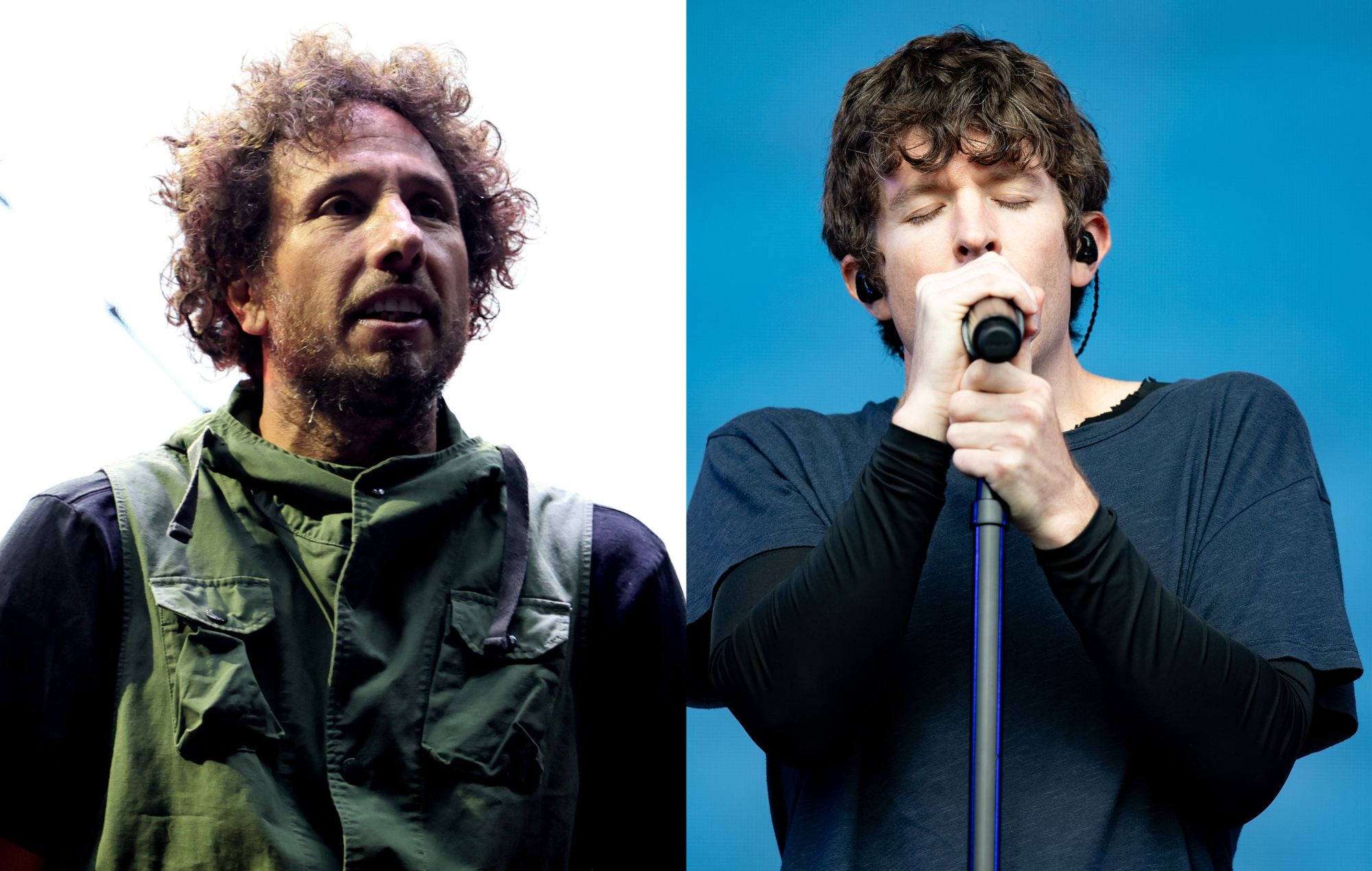 Zack de le Rocha and Turnstiles' Brendan Yates. CREDIT: Theo Wargo and Anthony Sinclair/Getty Images