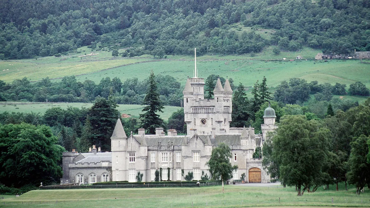 Aerial view of Balmoral Castle and grounds in Scotland
