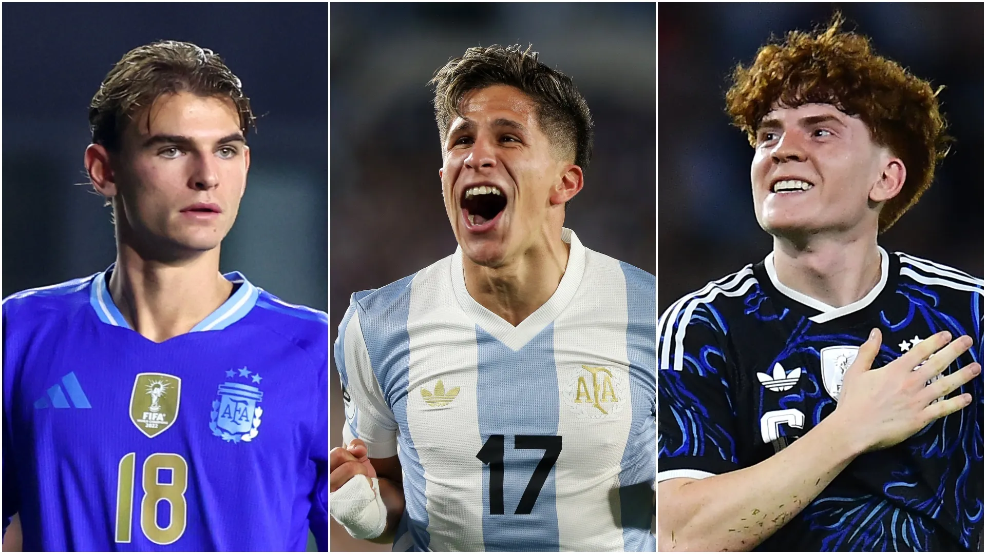Nico Paz (L), Giuliano Simeone (M) e Valentin Barco (R) da Argentina.