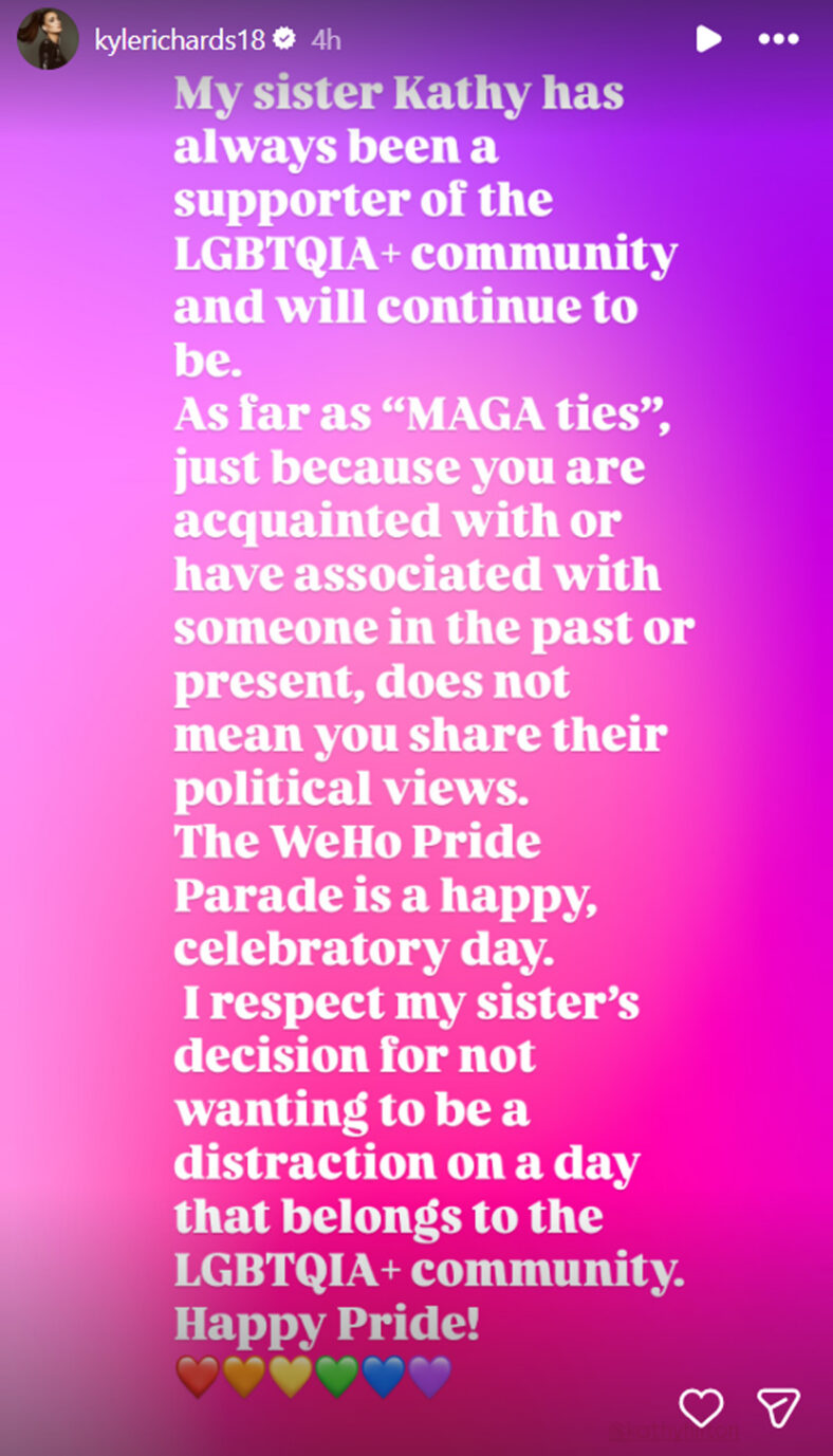 Declaração de Kyle Richards no Instagram Stories sobre Kathy Hilton