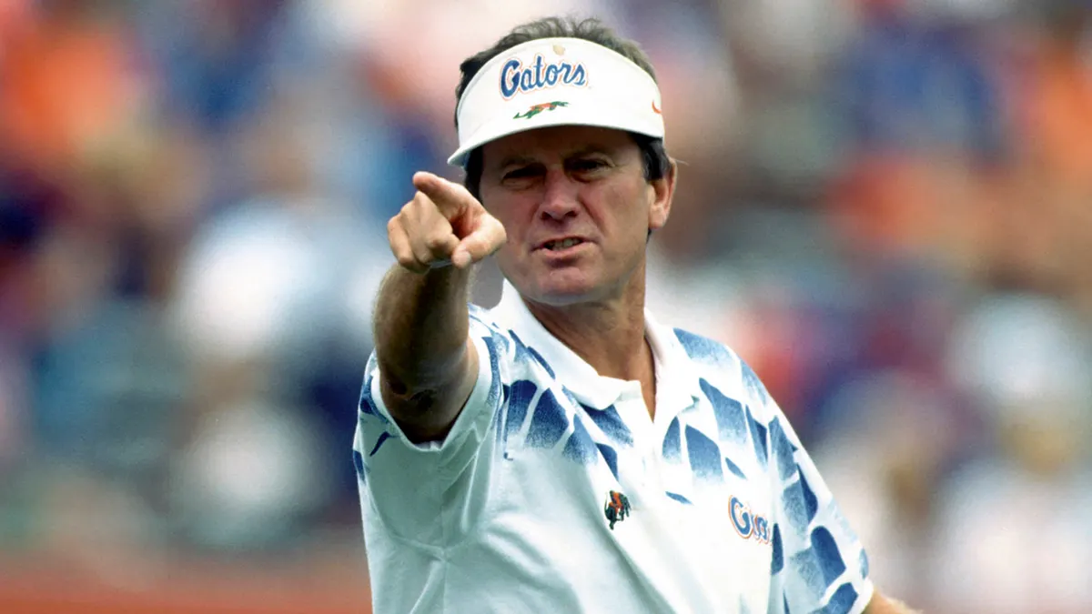 Former Florida Gators head coach Steve Spurrier pointing