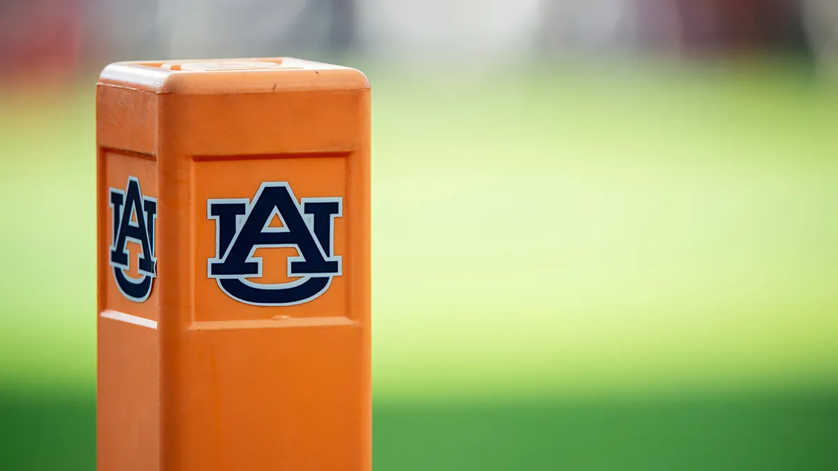 Auburn Tigers logo displayed at Jordan-Hare Stadium during a football game.