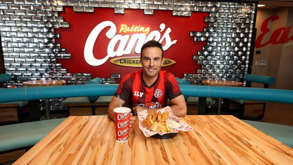 U.S. soccer icon Landon Donovan helps promote excitement for a major international soccer tournament during an event at Raising Cane’s flagship Inglewood location on June 9, 2026. (Photo by Anna Webber/Getty Images for Raising Cane's)