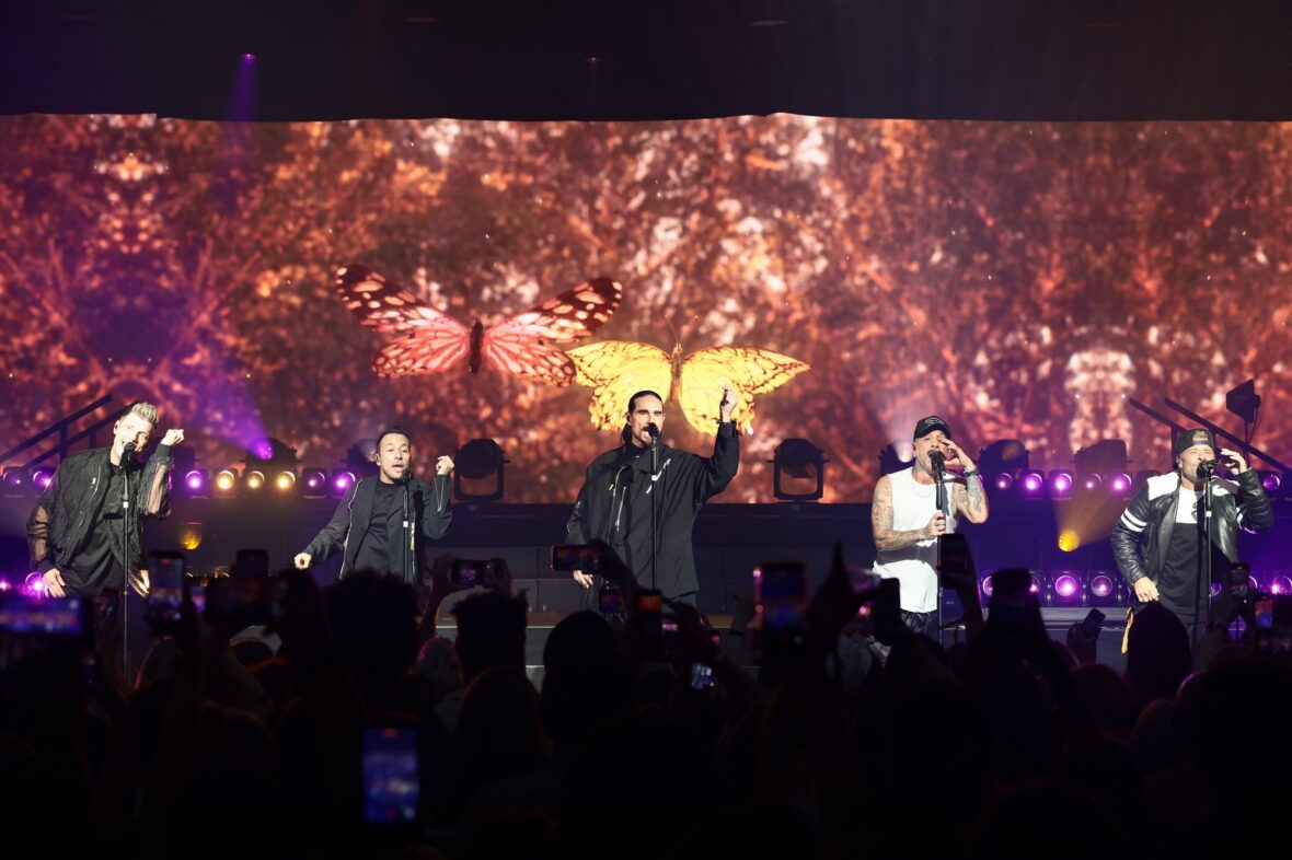 Nick Carter, Howie Dorough, AJ McLean, Brian Littrell e Kevin Richardson dos Backstreet Boys se apresentam durante The One Party by Uber