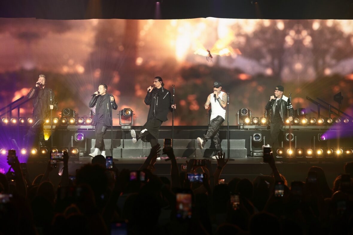 Nick Carter, Howie Dorough, AJ McLean, Brian Littrell e Kevin Richardson dos Backstreet Boys se apresentam durante The One Party by Uber