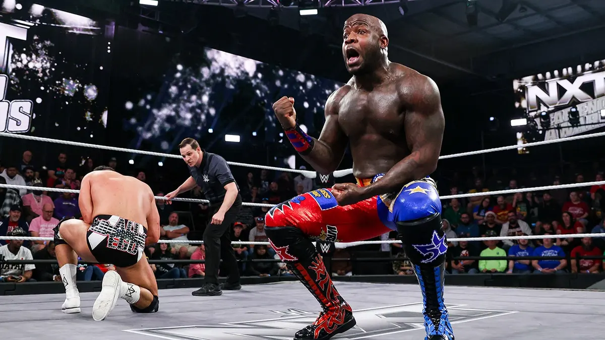 Moose celebrating during NXT at the WWE Performance Center in Orlando, Florida