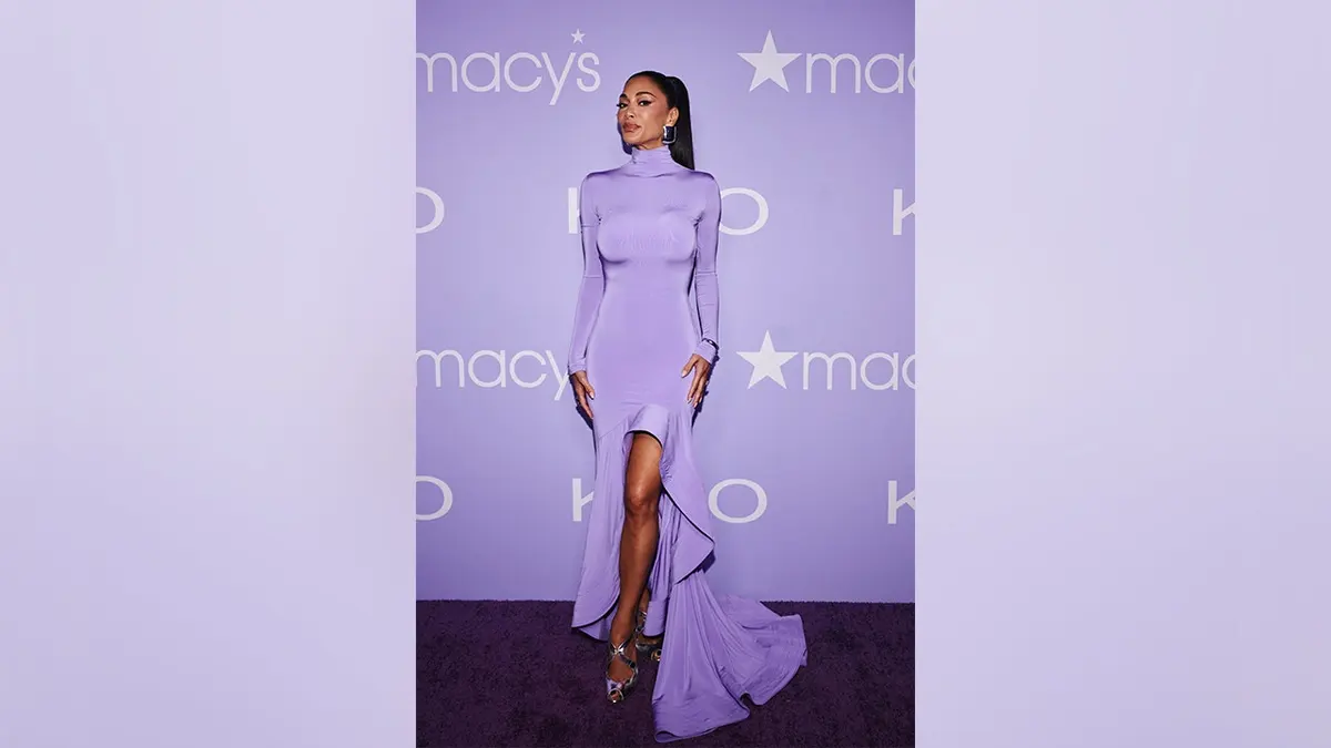 Nicole Scherzinger in a purple dress at an event in New York in June 2026.